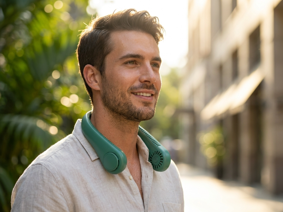 Man wearing NeckCool outdoors